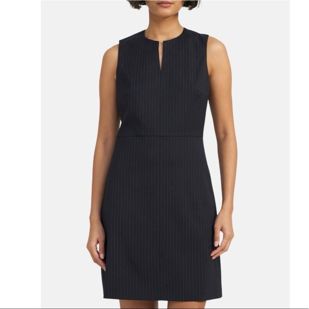 Theory Navy Split Front Dress in Wool Twill –– NWT
